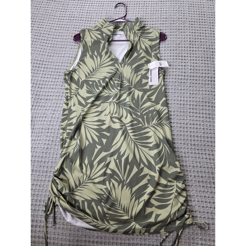 NWT MED Land's End Size MED Green Zipup Sleeveless Coverup Dress (648)